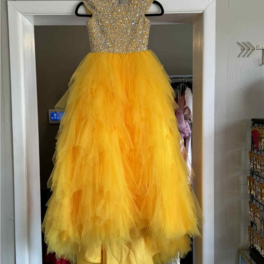 Yellow one more couture size 6 custom pageant gown